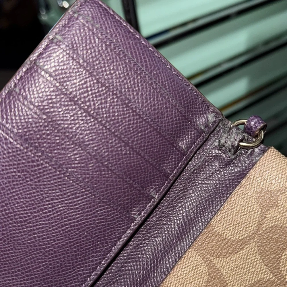 Coach wristlet wallet tan purple signature C leather